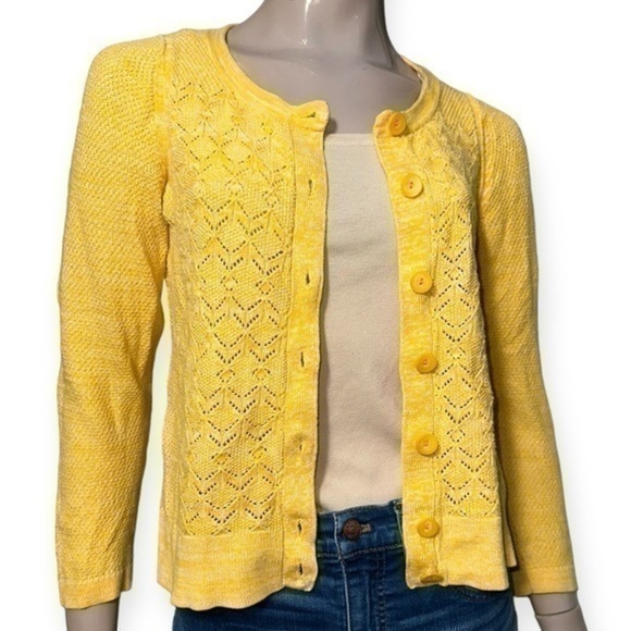 Sparrow Anthropologie Women’s S Sun Yellow Pointelle Button Up Sweater Cardigan - Picture 2 of 9